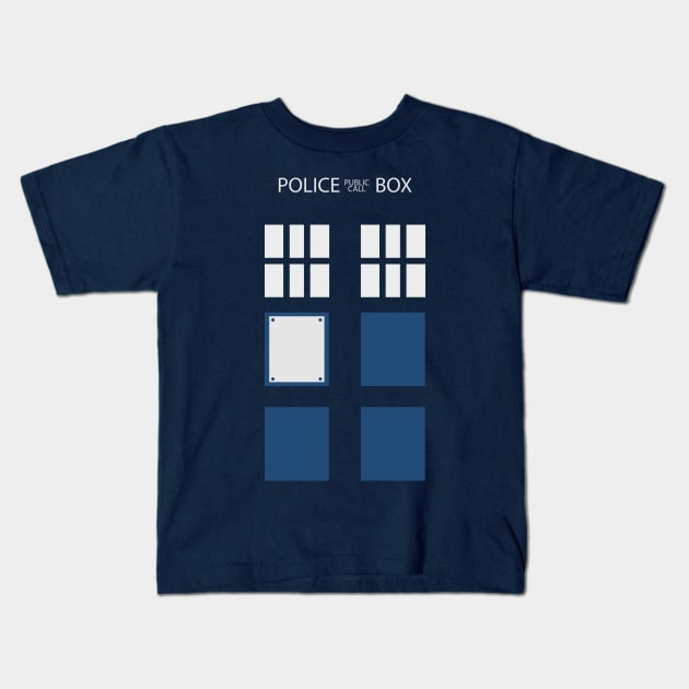 United Kingdom - Retro Blue Police Public Call Box Silhouette Kids T-Shirt by EDDArt